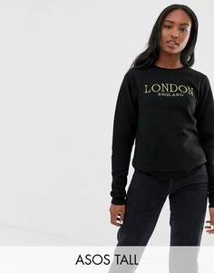Свитшот бойфренда с золотистой вышивкой ASOS DESIGN-Черный