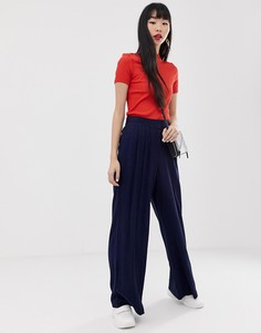 Широкие брюки с эффектом льна ASOS DESIGN-Темно-синий