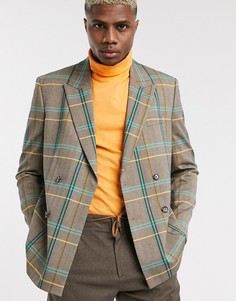 Коричневый двубортный oversize-пиджак с узором \в елочку\" ASOS DESIGN