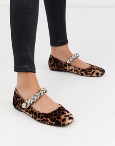 Балетки с леопардовым принтом и стразами ASOS DESIGN - League mary jane-Мульти