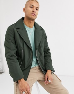 Утепленная байкерская куртка хаки ASOS DESIGN-Зеленый