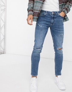 Синие джинсы скинни с рваной отделкой River Island-Синий