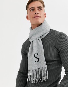 Серый персонализированный шарф с вышитым инициалом \S\" ASOS DESIGN