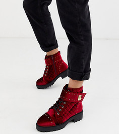 Красные бархатные ботинки для широкой стопы с отделкой заклепками и шнуровкой ASOS DESIGN-Красный