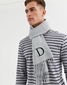 Серый персонализированный шарф с вышитым инициалом \D\" ASOS DESIGN