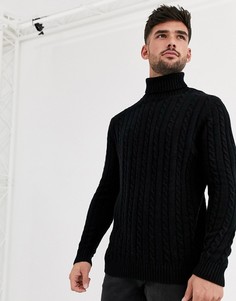 Черная водолазка из овечьей шерсти с узором \в косичку\" ASOS DESIGN-Черный