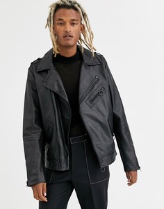 Черная кожаная куртка с кольцом ASOS DESIGN-Черный