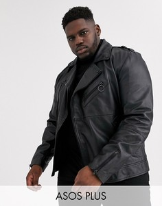 Черная кожаная куртка с кольцом ASOS DESIGN Plus-Черный