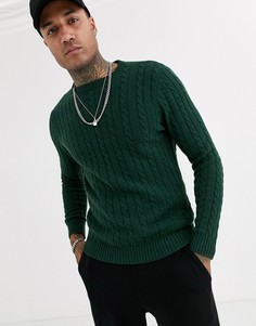 Зеленый вязаный джемпер из овечьей шерсти с узором \в косичку\" ASOS DESIGN