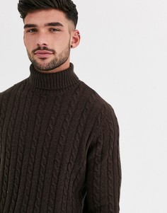 Коричневая водолазка из овечьей шерсти с узором \в косичку\" ASOS DESIGN-Коричневый
