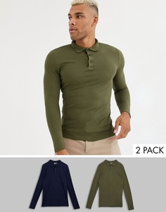 2 обтягивающих поло из органического хлопка пике с длинными рукавами ASOS DESIGN - Набор со скидкой-Мульти