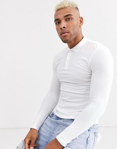 Белое обтягивающее поло из органического пике с длинными рукавами ASOS DESIGN-Белый