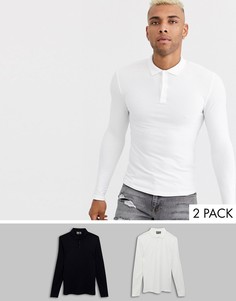 2 обтягивающих поло из органического хлопка пике с длинными рукавами ASOS DESIGN - Набор со скидкой-Мульти
