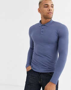 Синее обтягивающее меланжевое поло из пике с длинными рукавами ASOS DESIGN-Синий