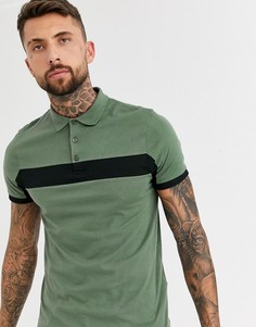 Футболка-поло цвета хаки с контрастными вставками ASOS DESIGN-Зеленый