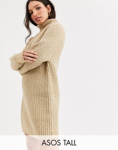 Платье мини с высоким воротником ASOS DESIGN Tall-Бежевый