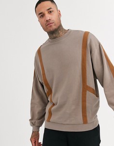 Коричневый oversize-свитшот с отделкой лентой ASOS DESIGN