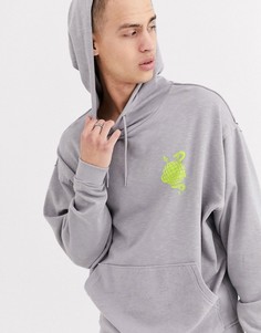Oversize-худи с принтом неоновой расцветки ASOS DESIGN-Серый