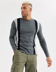 Серый лонгслив колор блок из органического хлопка ASOS DESIGN-Черный
