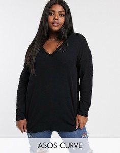 Черный oversize-топ с V-образным вырезом и рукавами \летучая мышь\" ASOS DESIGN Curve