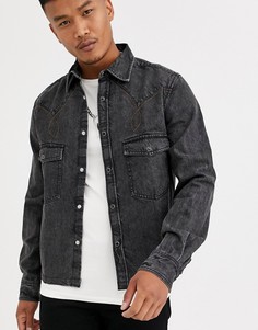 Черная выбеленная джинсовая oversize-рубашка в ковбойском стиле ASOS DESIGN-Черный