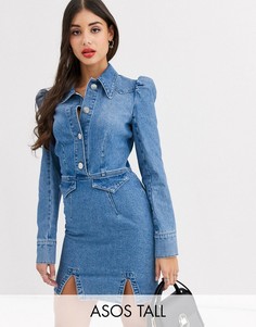 Джинсовое платье-рубашка мини в стиле вестерн с пышными рукавами ASOS DESIGN Tall-Синий