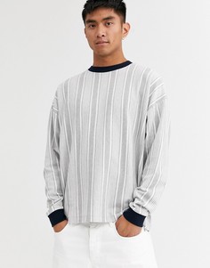 Oversize-лонгслив в вертикальную полоску из органического хлопка пике ASOS DESIGN-Серый