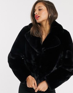 Черное пальто из искусственного меха Lipsy-Черный
