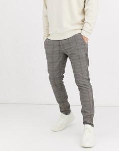 Суженные книзу коричневые брюки в клетку Only & Sons-Коричневый