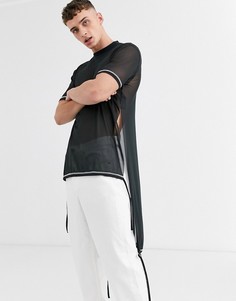Сетчатая длинная футболка свободного кроя со ступенчатым краем ASOS DESIGN-Черный
