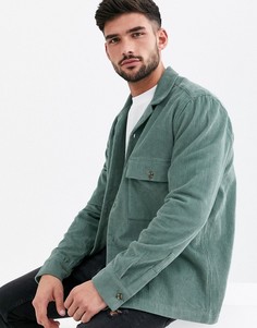 Вельветовая светло-зеленая рубашка навыпуск с отложным воротником ASOS DESIGN-Зеленый