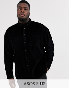 Черная вельветовая oversize-рубашка в стиле 90-х с воротником на пуговице ASOS DESIGN Plus-Черный
