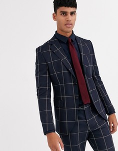 Темно-синий приталенный двубортный пиджак Jack & Jones Premium