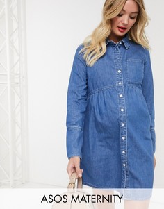 Синее джинсовое платье-рубашка ASOS DESIGN Maternity-Синий