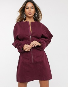 Бордовое джинсовое платье мини с пышными рукавами ASOS DESIGN-Фиолетовый