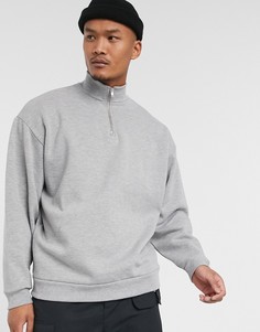 Серый меланжевый oversize-свитшот с короткой молнией ASOS DESIGN