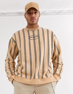 Свободный бежевый свитшот в полоску с принтом ASOS DESIGN