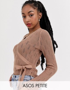 Ажурный джемпер с запахом ASOS DESIGN Petite-Кремовый