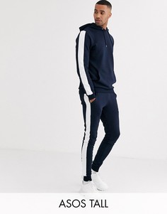 Худи и джоггеры скинни с полосками по бокам ASOS DESIGN Tall-Темно-синий