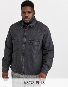 Выбеленная черная джинсовая oversize-рубашка в стиле вестерн ASOS DESIGN Plus-Черный