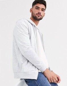 Белый меланжевый худи на молнии ASOS DESIGN