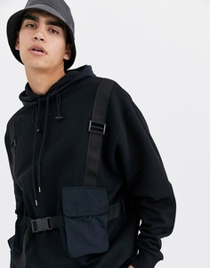 Oversize-худи с нейлоновым карманом на груди ASOS WHITE-Черный