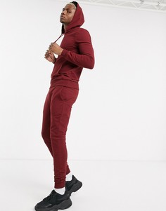 Бордовый облегающий спортивный костюм с худи ASOS DESIGN-Красный