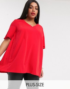 Красная блузка с V-образным вырезом и складками Simply Be-Красный