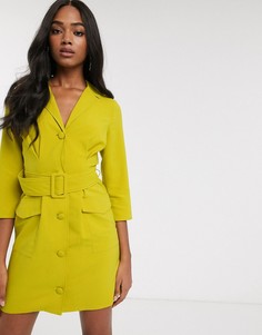 Платье мини в стиле смокинга с поясом ASOS DESIGN-Зеленый