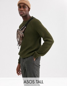 Джемпер цвета хаки в рубчик с рукавами реглан ASOS DESIGN Tall-Зеленый
