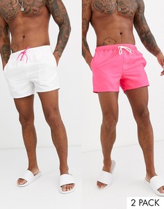 Набор из 2 коротких шортов для плавания (неоново-розовые / белые) ASOS DESIGN - Скидка-Мульти