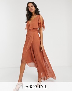 Платье макси с кейпом и завязками на плечах ASOS DESIGN Tall-Медный