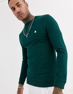 Темно-зеленый обтягивающий свитшот с логотипом-треугольником ASOS DESIGN