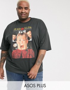 Новогодняя oversize-футболка с принтом \Home Alone\" ASOS DESIGN Plus-Серый